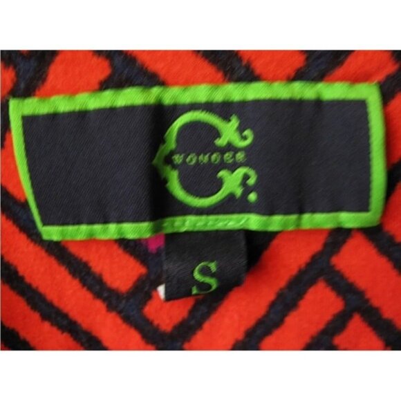 GUC C WONDER ORANGE NAVY LATTICE WRAP SLEEVELESS JERSEY BLOUSE vibrant TOP SZ S - Picture 6 of 8